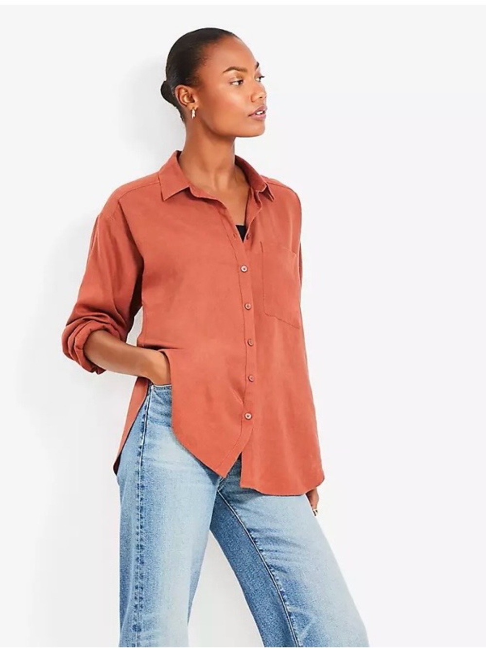 LOFT Linen Everyday Oversized Pocket Shirt - Intense Copper